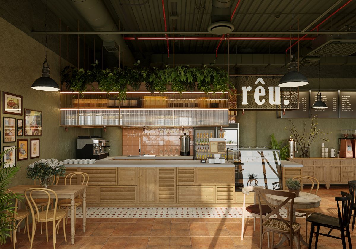 Thiết kế không gian quán cafe nhẹ nhàng, sử dụng các vật liệu làm từ tự nhiên