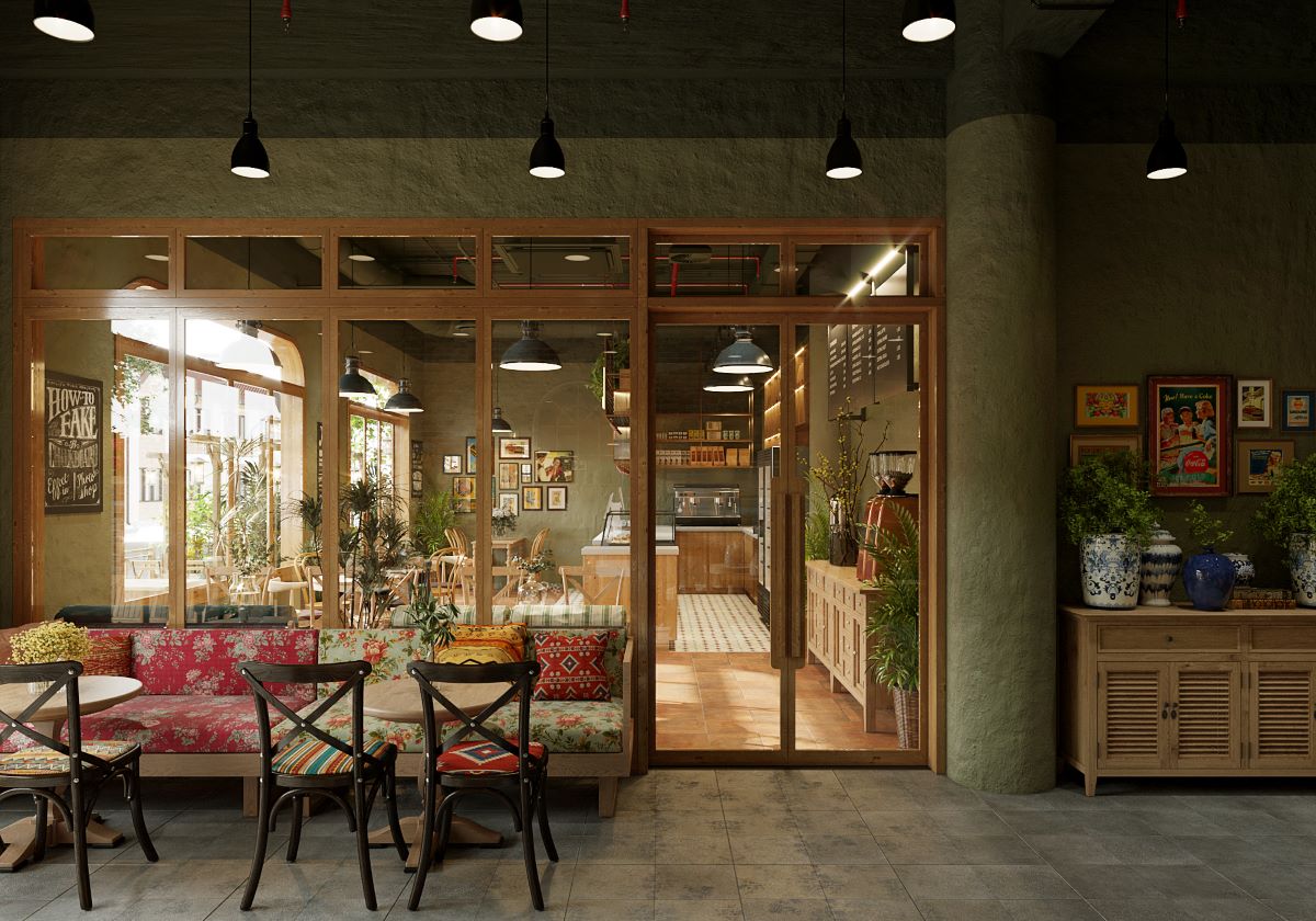 Mẫu thiết kế không gian nội thất quán cafe ấm cúng, hài hòa
